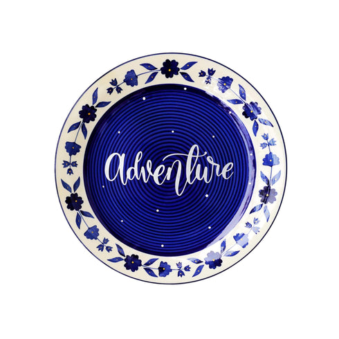 Wall Plate - Adventure - Blue Floral rim - Hand Lettered Decor - Personalised Gift - Wall Decor - Home Office Wall Accesories -Buy Online India - Free Shipping